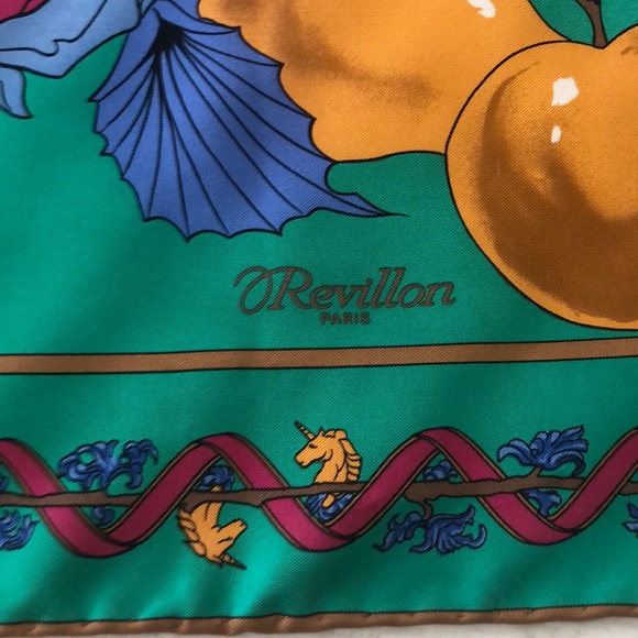 Revillon Paris Vtg Designer Unicorn Silk Scarf - Picture 3 of 8